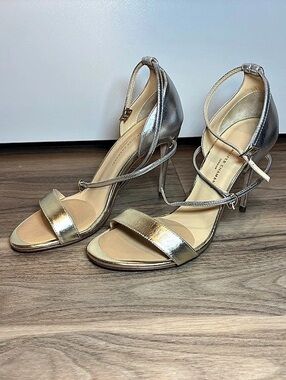 Jennifer Chamandi Rolando Bicolor Metallic Ankle-Strap Sandals, Size 35.5